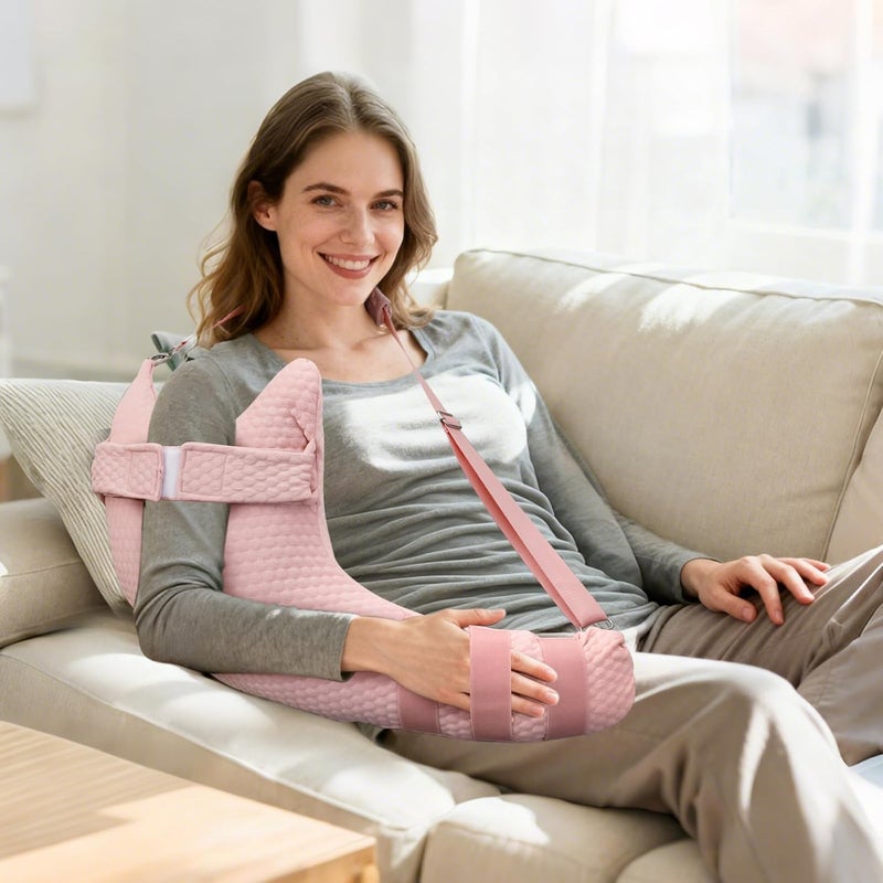 RoamReady Rotator Cuff Pillow, Removable Shoulder Support Pillow for Frozen Shoulder Relief, Post Arm Surgery Recovery Supplies, Broken Arm Cushion for Pain Relief and Side Sleeping, Pink - Image 1